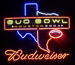 Budweiser Bud Bowl 2004 Houston Neon Beer Bar Sign Light  My Beer Sign Collection &#8211; Not for sale but can be bought&#8230; budbowl2004houston