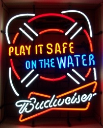 Budweiser Beer Play It Safe Neon Sign  My Beer Sign Collection &#8211; Not for sale but can be bought&#8230; budweiserplayitsafeonthewater