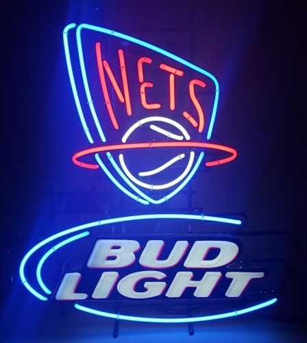Bud Light Beer NBA Nets Neon Sign
