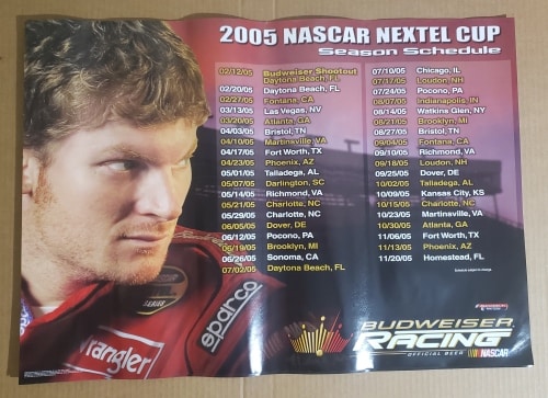 Budweiser Beer NASCAR Schedule Poster